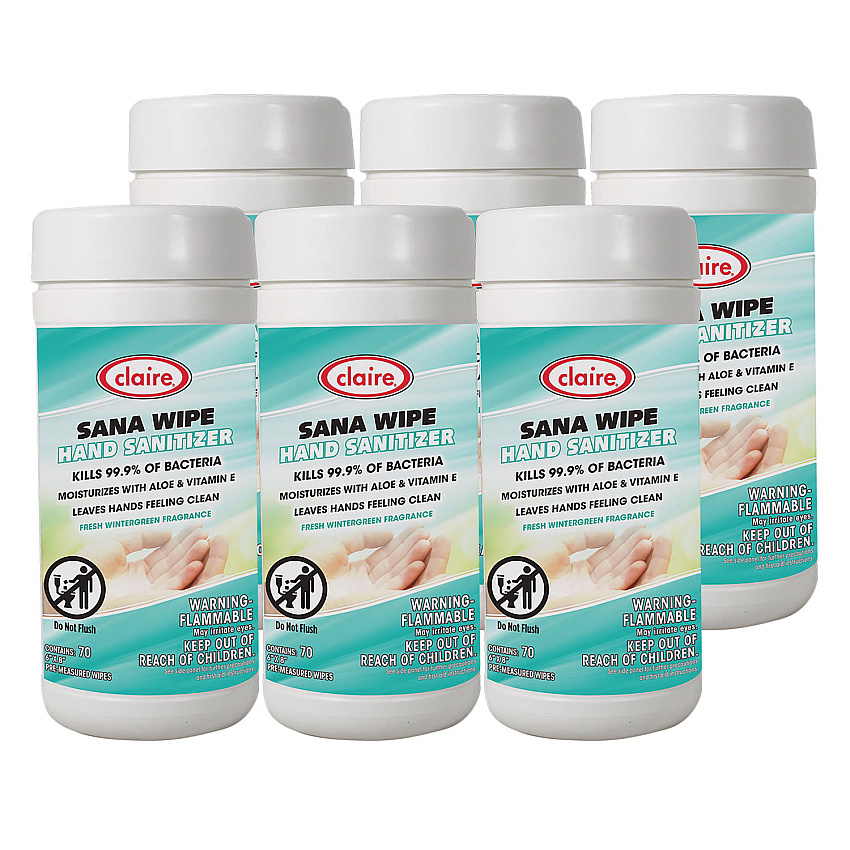 Claire Sana Wipe, 8 x 6, Fresh Wintergreen Scent, White, 6/Carton (973)
