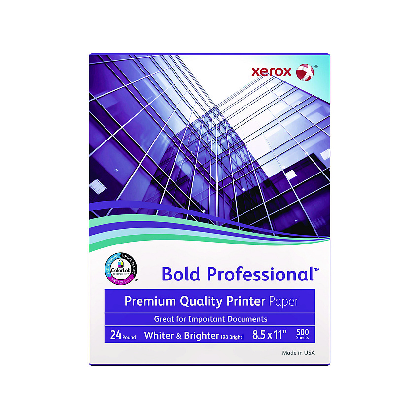 Xerox Bold Professional Quality Paper, 98 Bright, 24 lb Bond Weight, 8.5 x 11, White, 500/Ream (3R13038)