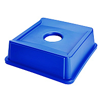 Rubbermaid Commercial Untouchable Bottle and Can Recycling Top, Round Opening,  20.13w x 20.13d x 6.25h, Blue (2791BLU)