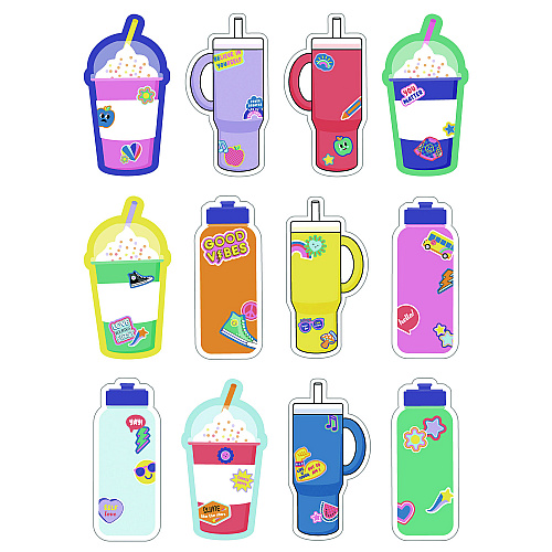 Carson-Dellosa Assorted Colorful Cut-Outs, 36-Piece Set, We Stick Together:  Cups + Water Bottles, 5.8" x 8", Multicolor (120651)