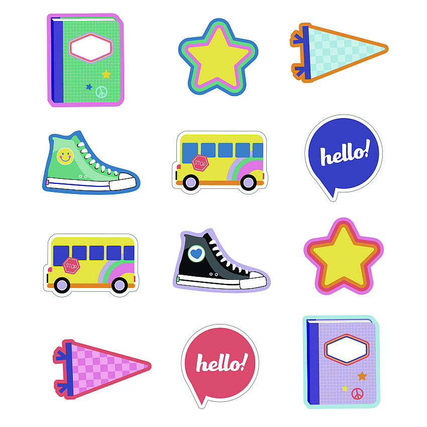 Carson-Dellosa Assorted Colorful Cut-Outs, 36-Piece Set, We Stick Together: Hello School, 6" x 6", Multicolor (120652)