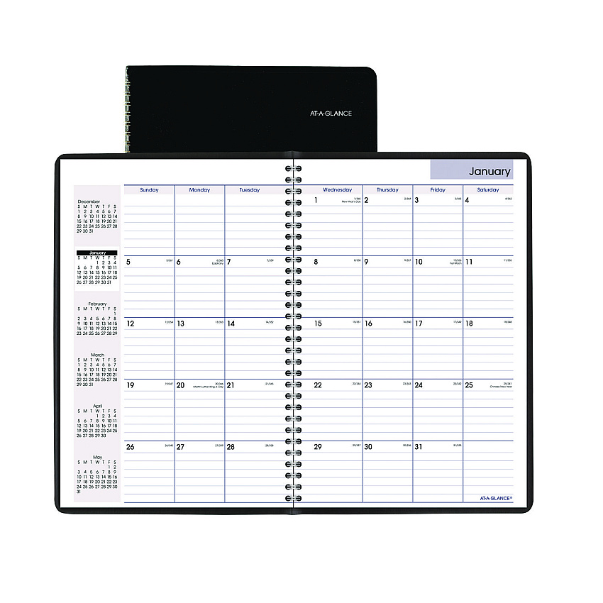 AT-A-GLANCE DayMinder Monthly Planner, Ruled Blocks, 12" x 8", Black Cover, 14-Month: Dec 2025 to Jan 2027 (G47000)