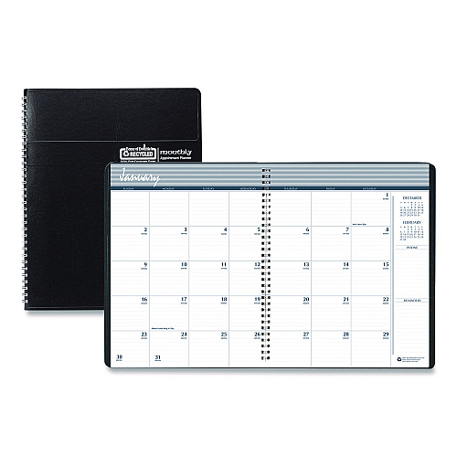 House of Doolittle 14-Month Recycled Ruled Monthly Planner, 8.75" x 6.78", Black Cover, 14-Month: Dec 2025 to Jan 2027 (262602)