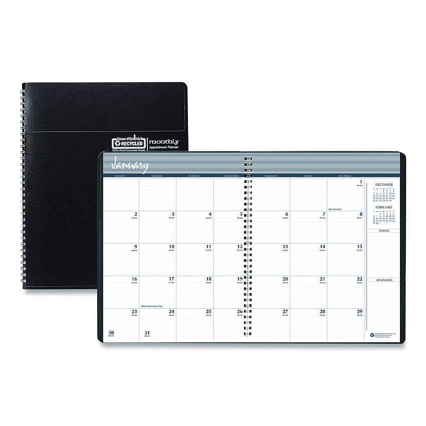 House of Doolittle 14-Month Recycled Ruled Monthly Planner, 8.75" x 6.78", Black Cover, 14-Month: Dec 2025 to Jan 2027 (262602)