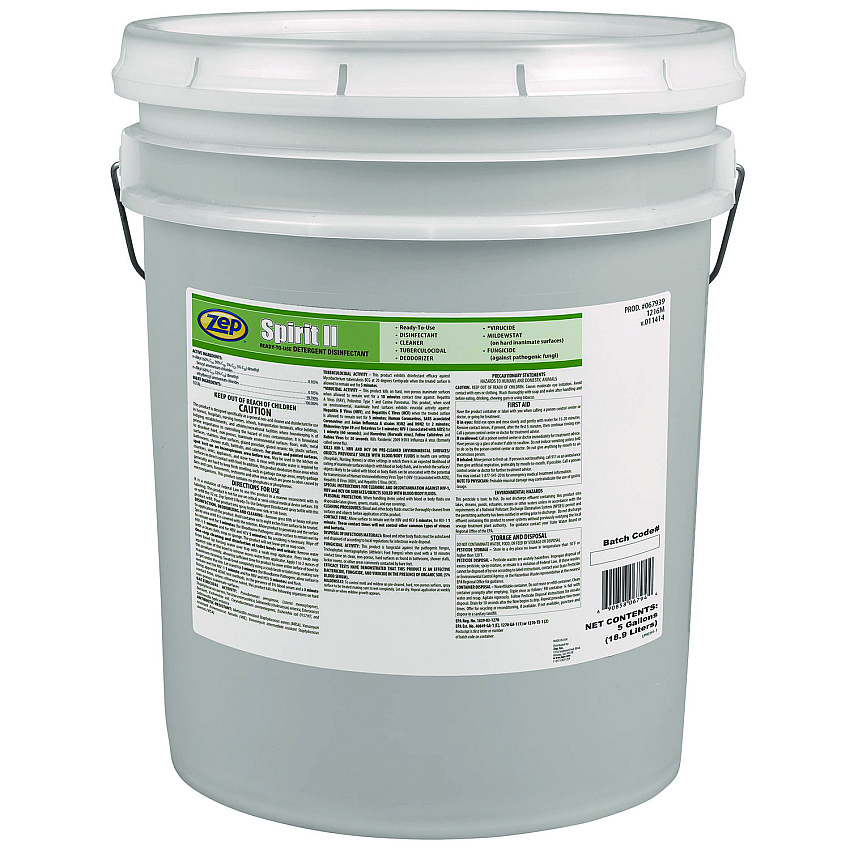 Zep Spirit II Ready-to-Use Detergent Disinfectant, Citrus Scent, 5 gal Pail (67939)