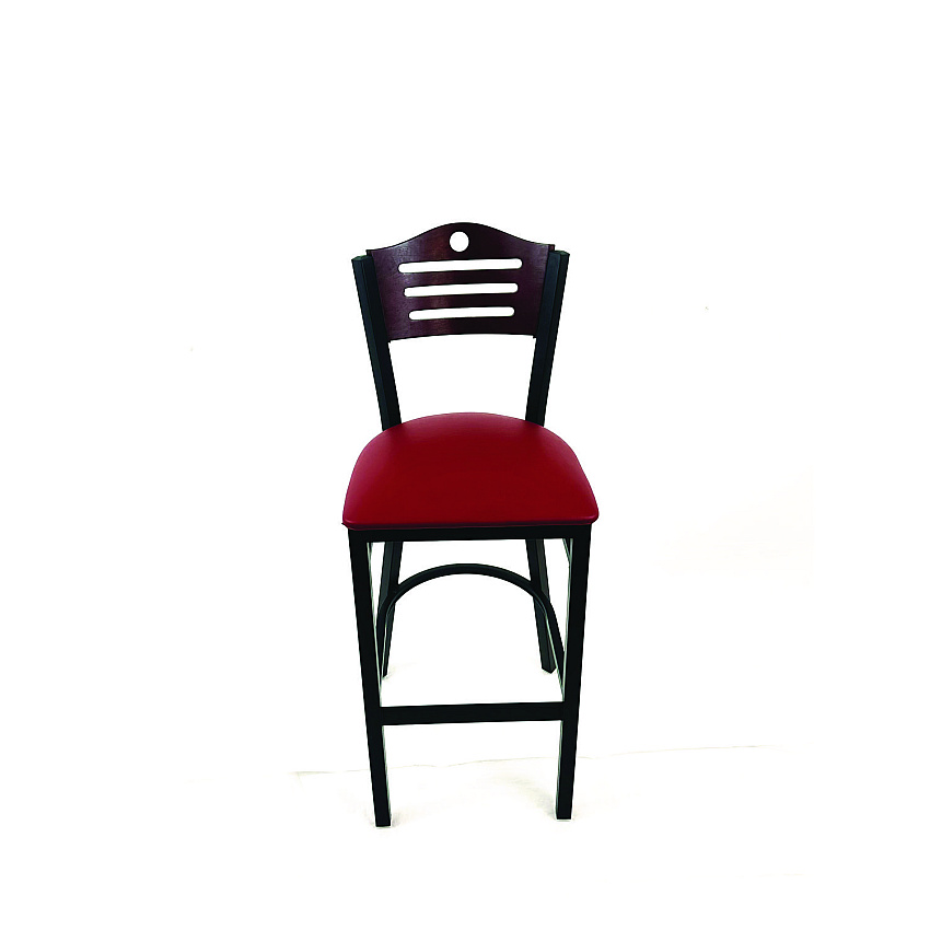 JMC Furniture Eagle Series Barstool, Supports Up to 300 lb, 28.5" Seat Height, Burgundy Seat, Dark Mahogany Back, Black Base (EBBVBURB)