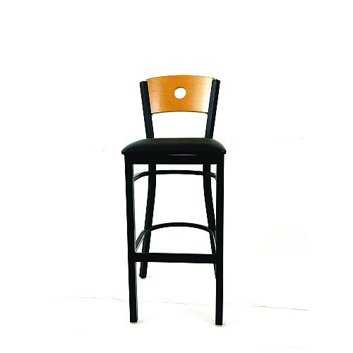 JMC Furniture Circle Series Barstool, Supports Up to 300 lb, 28.5" Seat Height, Black Seat, Natural Back, Black Base (CRBBVBLKD)