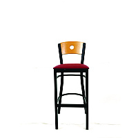 JMC Furniture Circle Series Barstool, Supports Up to 300 lb, 28.5" Seat Height, Burgundy Seat, Natural Back, Black Base (CRBBVBURD)