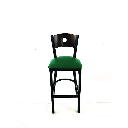 JMC Furniture Circle Series Barstool, Supports Up to 300 lb, 28.5" Seat Height, Green Seat, Dark Walnut Back, Black Base (CRBBVGRNC)