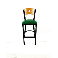 JMC Furniture Circle Series Barstool, Supports Up to 300 lb, 28.5" Seat Height, Green Seat, Natural Back, Black Base (CRBBVGRND)