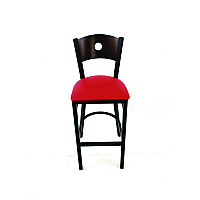 JMC Furniture Circle Series Barstool, Supports Up to 300 lb, 28.5" Seat Height, Red Seat, Dark Walnut Back, Black Base (CRBBVREDC)