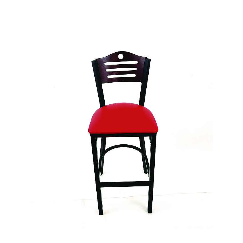 JMC Furniture Eagle Series Barstool, Supports Up to 300 lb, 28.5" Seat Height, Red Seat, Dark Mahogany Back, Black Base (EBBVREDB)