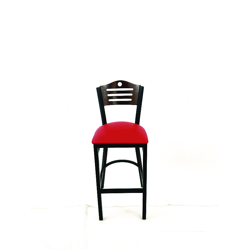 JMC Furniture Eagle Series Barstool, Supports Up to 300 lb, 28.5" Seat Height, Red Seat, Dark Walnut Back, Black Base (EBBVREDC)