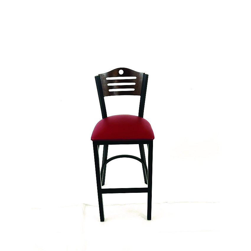 JMC Furniture Eagle Series Barstool, Supports Up to 300 lb, 28.5" Seat Height, Burgundy Seat, Dark Walnut Back, Black Base (EBBVBURC)
