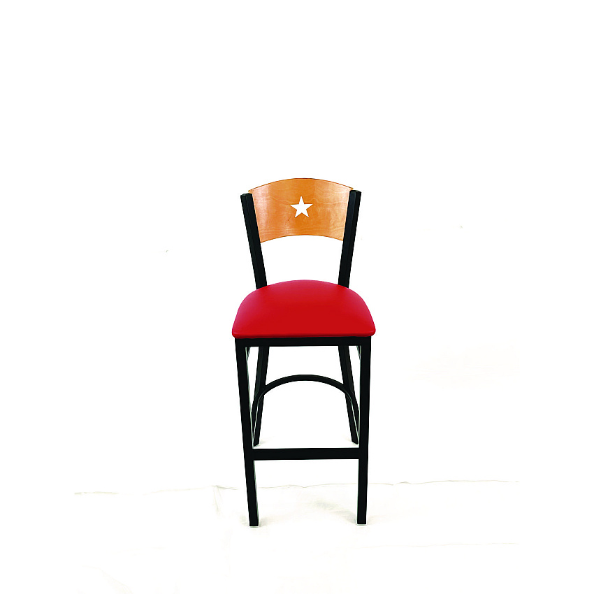JMC Furniture Liberty Series Barstool, Supports Up to 300 lb, 28.5" Seat Height, Red Seat, Natural Back, Black Base (LBBVREDD)