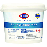 Clorox Healthcare Bleach Germicidal Wipes, 1-Ply, 12 x 12, Unscented, White, 110/Bucket (30358)