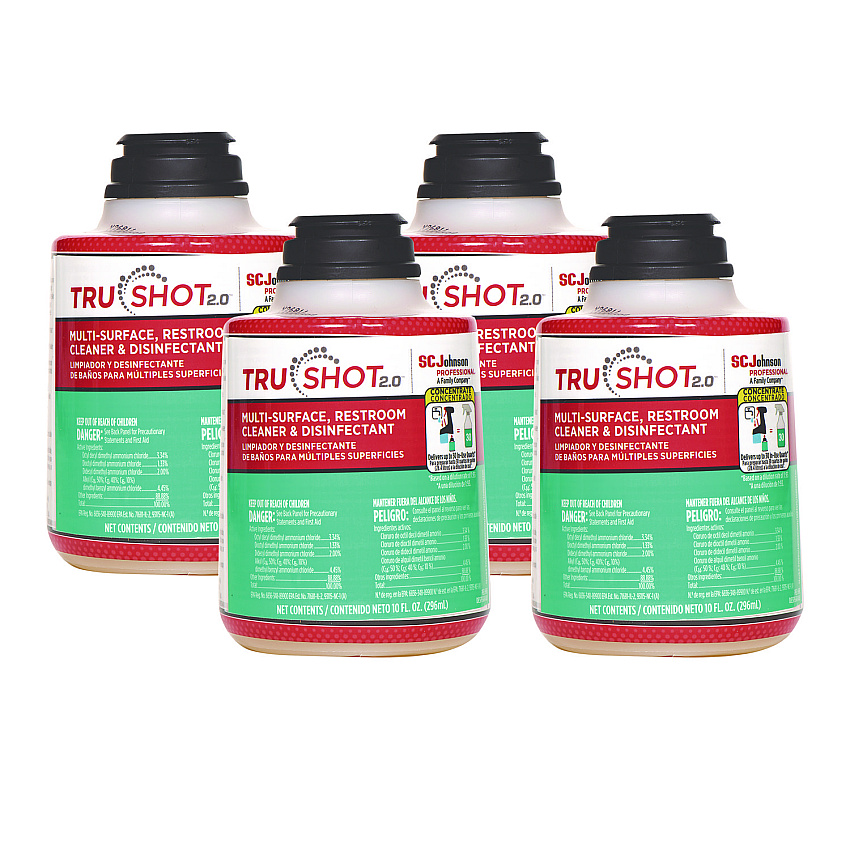 SC Johnson Professional TruShot 2.0 Disinfectant Multisurface Cleaner, Clean Fresh Scent,10 oz Cartridge, 4/Carton (315385)