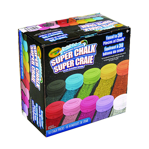 Crayola Super Chalk, 1" x 2.8" Diameter, 10 Assorted Colors, 10 Pucks/Box (518303)