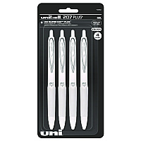 uni-ball 207 Plus+ Gel Pen, Retractable, Medium 0.7 mm, Black Ink, White Barrel, 4/Pack (70652)