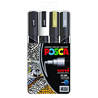 POSCA Water-Based Paint Markers, Medium Bullet Tip, Assorted Colors, 4/Set (PC5M4C)