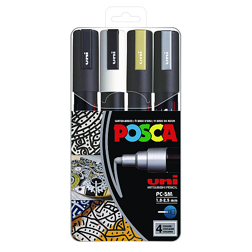 POSCA Water-Based Paint Markers, Medium Bullet Tip, Assorted Colors, 4/Set (PC5M4C)