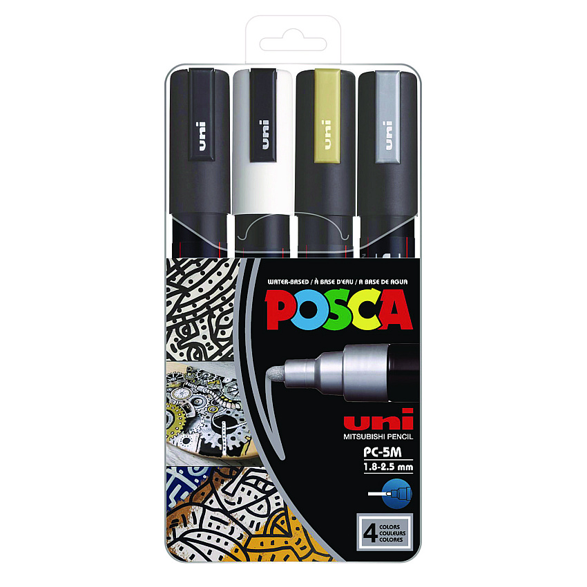 POSCA Water-Based Paint Markers, Medium Bullet Tip, Assorted Colors, 4/Set (PC5M4C)