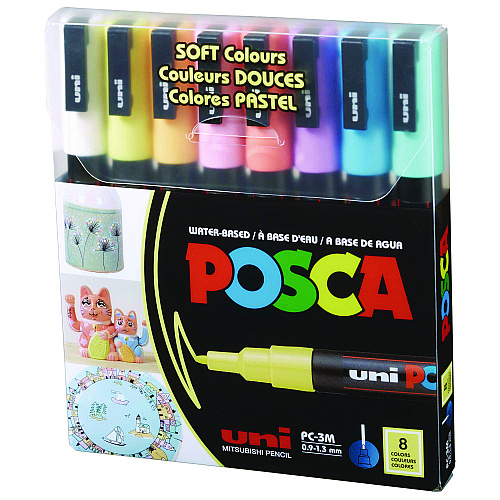 POSCA Water-Based Paint Markers, Fine Bullet Tip, 0.9 mm/1.3 mm, Assorted Colors, 8/Set (PC3M8CSFTCLR)