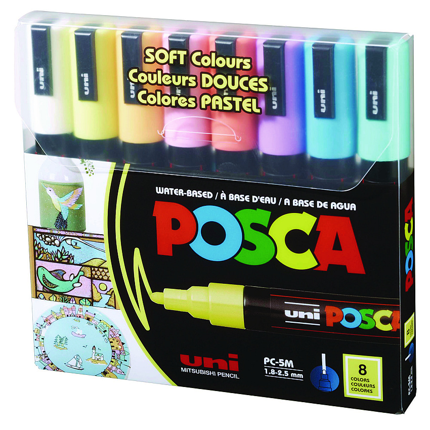 POSCA Water-Based Paint Markers, Medium Bullet Tip, 1.8 mm/2.5 mm, Assorted Colors, 8/Set (PC5M8CSFTCLR)