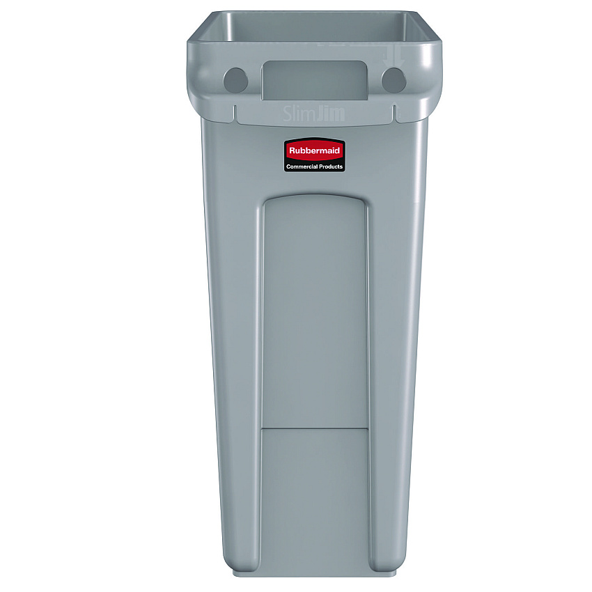 Rubbermaid Commercial Slim Jim Waste Container with Handles, 16 gal, Plastic, Light Gray (1971258)