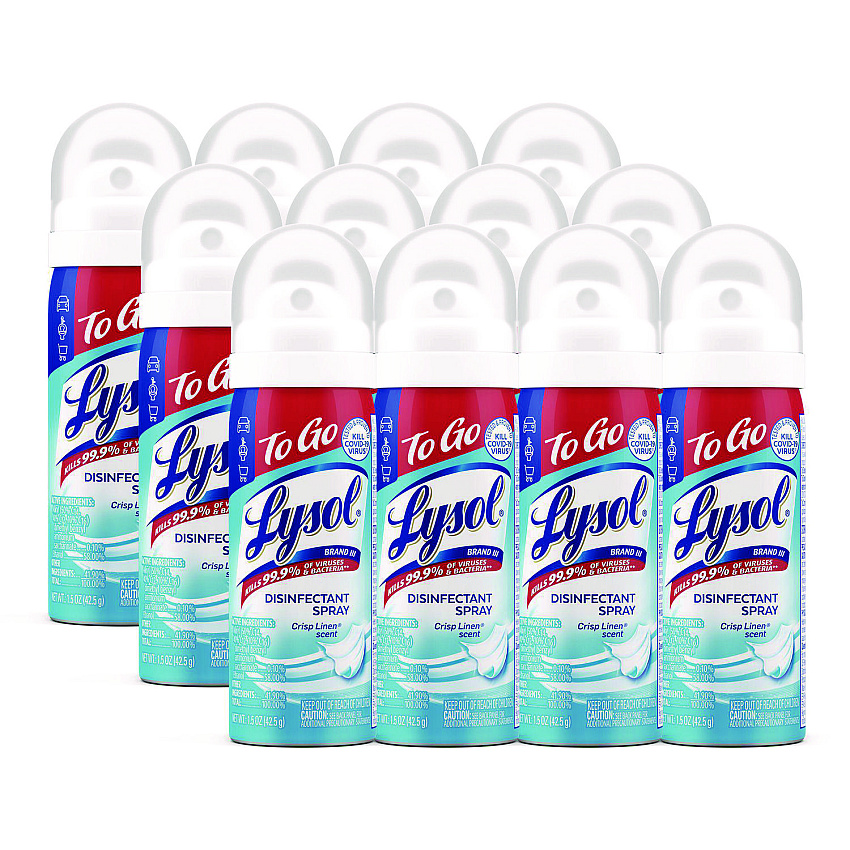 LYSOL Disinfectant Spray To Go, Crisp Linen Scent, 1.5 oz Aerosol Spray, 12/Carton (99923CT)