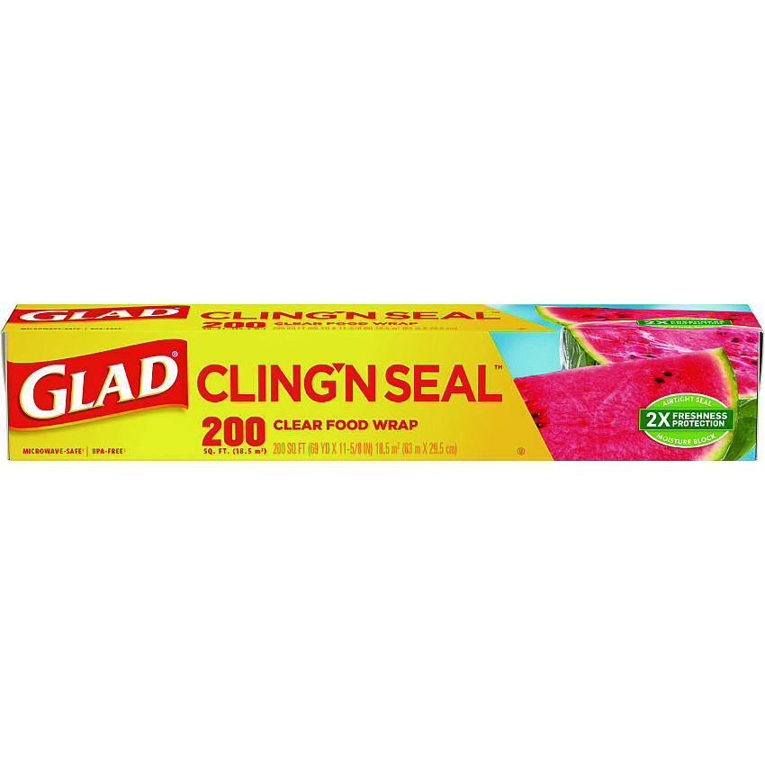 Glad Cling'N Seal Plastic Food Wrap, 200 Square Foot Roll, Clear (00020)