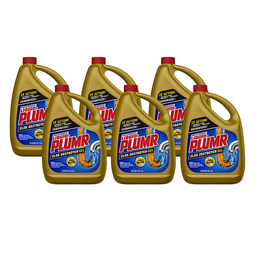 Liquid Plumr Pro-Strength Full Clog Destroyer Plus PipeGuard, Gel, 80 oz, 6/Carton (00228CT)