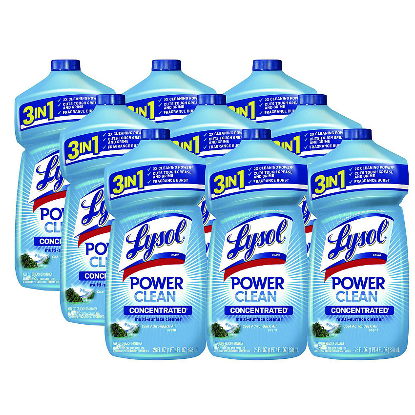 Lysol&reg; Power Clean Concentrated Multi-Surface Cleaner, Cool Adirondack, 28 oz Pour Bottle, 9/Carton (82515CT)
