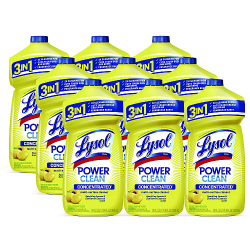 LYSOL Brand Power Clean Concentrated Multi-Surface Cleaner, Lemon and Sunflower Essence, 28 oz Pour Bottle, 9/Carton (82513CT)