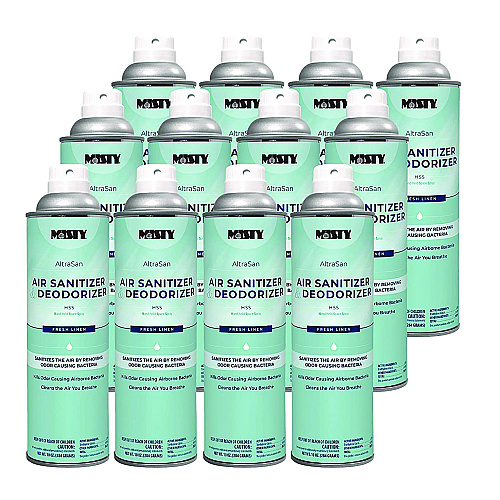 Misty Handheld Air Sanitizer/Deodorizer, Fresh Linen, 10 oz Aerosol Spray, 12/Carton (1037236)