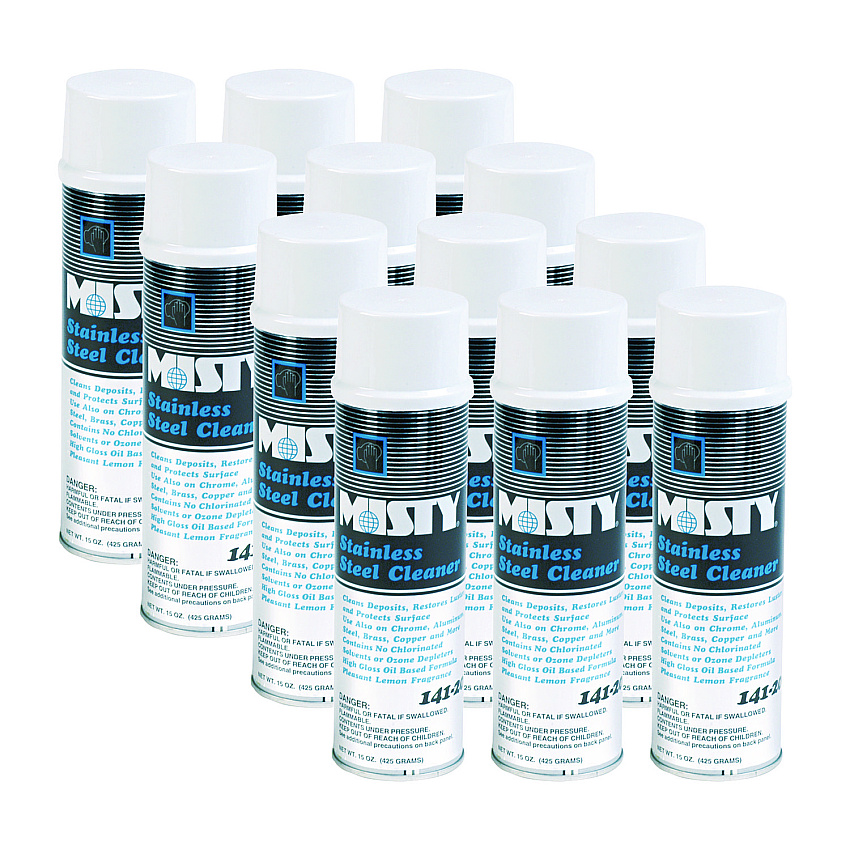 Misty Stainless Steel Cleaner and Polish, Lemon Scent, 15 oz Aerosol Spray, 12/Carton (1001541)