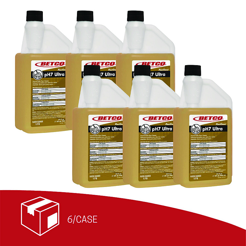 Betco pH7 Ultra Floor Cleaner, Lemon Scent, 32 oz Bottle, 6/Carton (1784800)