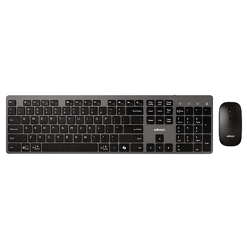 Adesso WKB-7300 Wireless Keyboard and Mouse, 2.4 GHz Frequency/30 ft Wireless Range, Gray/Black