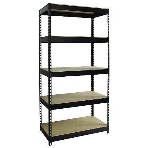 Alera Steel Shelving with Particleboard Shelves, Five-Shelf, 36w x 18d x 72h, Steel, Black (ALESU721836P)