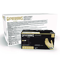 GloveWorks by AMMEX Extra Thick Latex Disposable Gloves, Powder-Free, Large, 6 mil Thick, 9.5" Long, Ivory, 100/Box, 10 Boxes/Carton (ILHD46100)