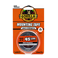 Gorilla Max Strength Mounting Tape, Permanent, Holds Up to 45 lb (3 lbs per 4 in), 1 x 60, Black (112962)