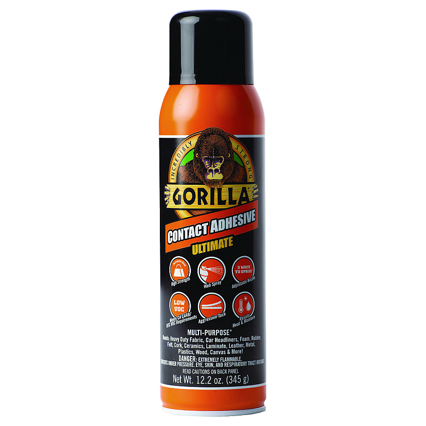 Gorilla Contact Adhesive Ultimate, 12.2 oz Aerosol Spray, Dries Light Yellow (109852)