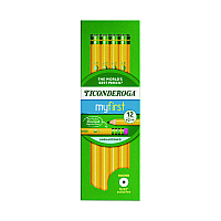 Dixon Ticonderoga Beginners Woodcase Pencil with Eraser and Microban Protection, HB (#2), Black Lead, Yellow Barrel, Dozen (13308)