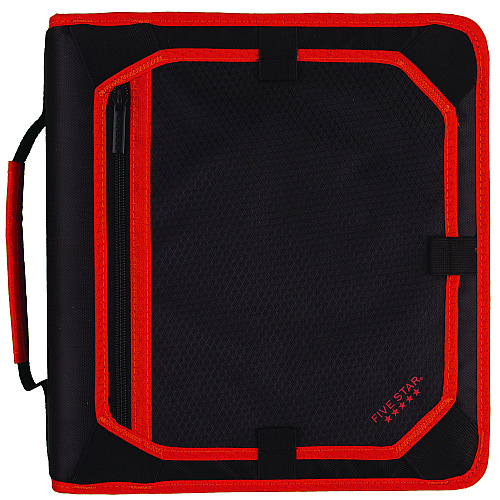 Five Star Zipper Binder, 3 Rings, 2" Capacity, 11 x 8.5, Black/Red Accents (29052CE8)