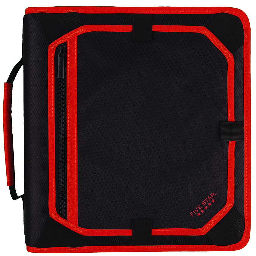 Five Star Zipper Binder, 3 Rings, 2" Capacity, 11 x 8.5, Black/Red Accents (29052CE8)