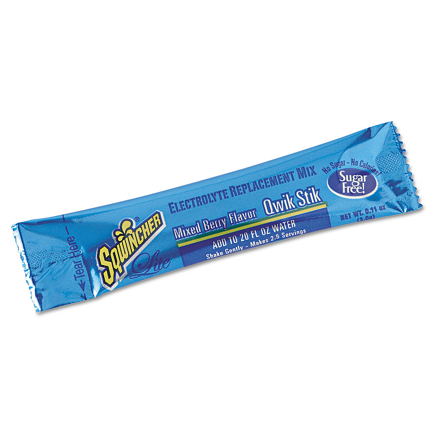 Sqwincher Sugar-Free Qwik Stik Energy Drink Mix, Berry, 1.26 oz Packet, 50/Pack (060101MB)