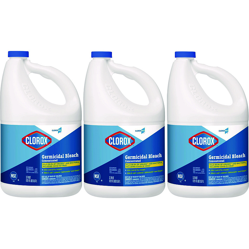 Clorox Concentrated Germicidal Bleach, Regular, 121 oz Bottle, 3/Carton (30966CT)