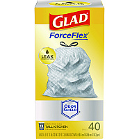 Glad ForceFlex Tall Kitchen Drawstring Trash Bags, 13 gal, 23.75
