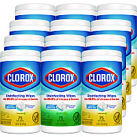 Clorox Disinfecting Wipes, 1-Ply, 7 x 8, Fresh Scent/Citrus Blend, White, 75/Canister, 3/Pack, 4 Packs/Carton (30208)