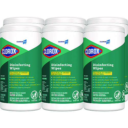 Clorox Disinfecting Wipes, 1-Ply, Fresh Scent, 7 x 8, White, 75/Canister, 6 Canisters/Carton (15949CT)